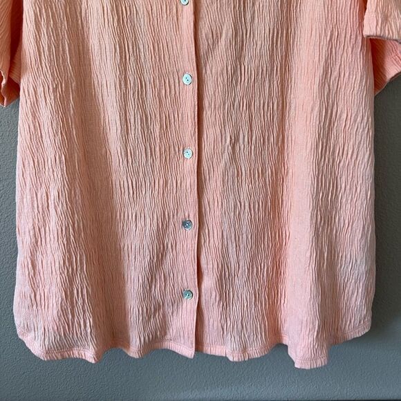 Soft Surroundings Peach Slub Button Down Shirt - Picture 3 of 6